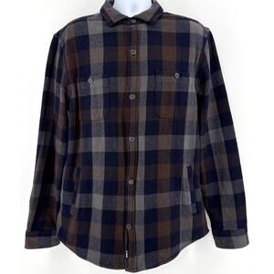Johnnie-O Shacket Men L Button-Up Charcoal Plaid Cotton Midweight Casual
